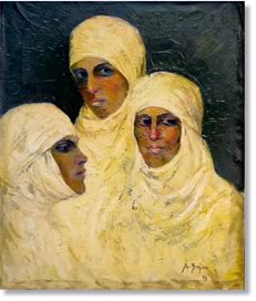 On this albanian painting the position of these three womans is very traditionnal of Albania