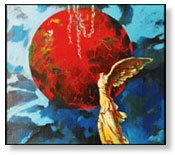 Albanian painting on the world reddened by the conflicts and the symbol of the eternal request of freedom