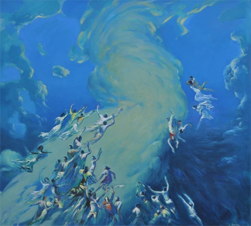 Agim Zajmi – Desire for the Future – Europe symbolic composition – hope and identity – oil on canvas – 1990