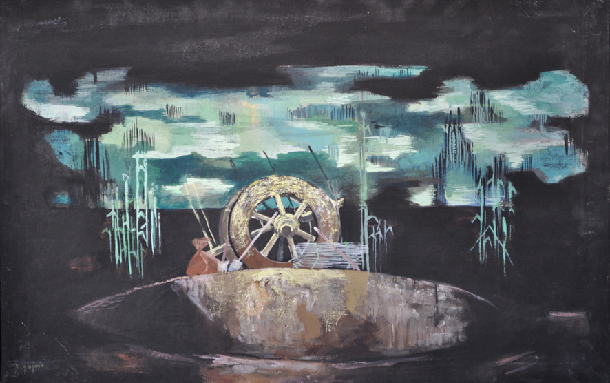 The Dead River, stage design for Jakov Xoxa, oil on canvas, 1975
