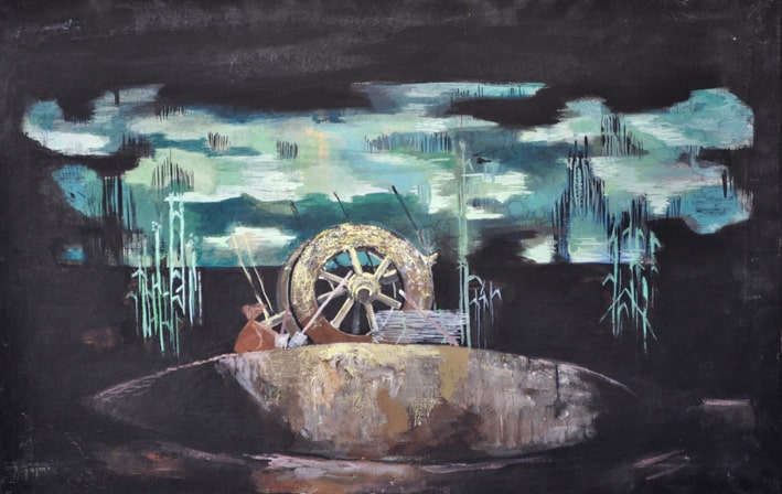 The Dead River Scenography – National Theatre of Albania Tempera on canvas 70 × 45 cm, Jakov Xoxe, Piro Mani,1972