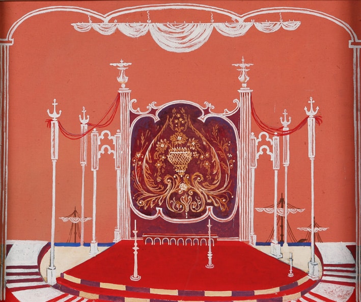 286 Twelfth Night original scenography National Theatre Albania – Agim Zajmi, tempera, 50.4 × 60.3 cm, 1981