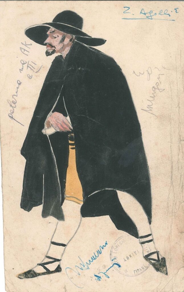 Original gouache costume design of Don José in Carmen (1962) by Agim Zajmi, National Theatre of Opera and Ballet of Albania.